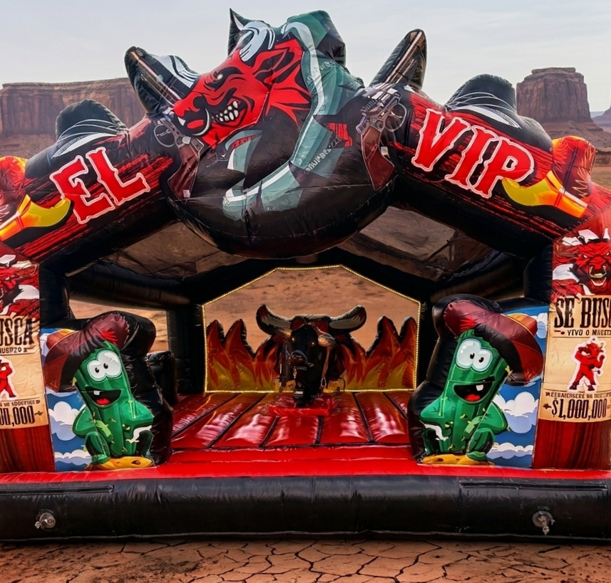 Toro mecánico inflable para fiestas con temática vaquera y entretenimiento para eventos